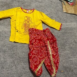 Kids Yellow and Red Dhoti Kurta
